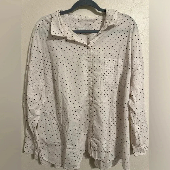 J.Jill White And Black Polka Dot Button Down Oversized Blouse - Picture 2 of 11